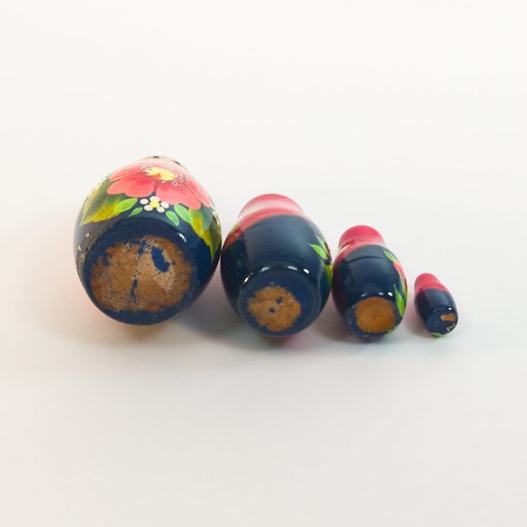 Miniature Russian Matryoshka Nesting Dolls 4 Nested Floral Hand Painted Wood - Picture 3 of 11